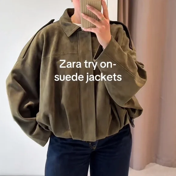 ZARA Faux Suede Bomber Jacket - Picture 4 of 7